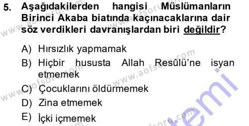 İlk Dönem İslam Tarihi Dersi 2013 - 2014 Yılı (Final) Dönem Sonu Sınavı 5. Soru