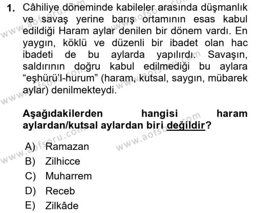 İlk Dönem İslam Tarihi Dersi 2022 - 2023 Yılı (Vize) Ara Sınavı 1. Soru