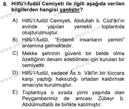 İlk Dönem İslam Tarihi Dersi 2022 - 2023 Yılı (Vize) Ara Sınavı 8. Soru