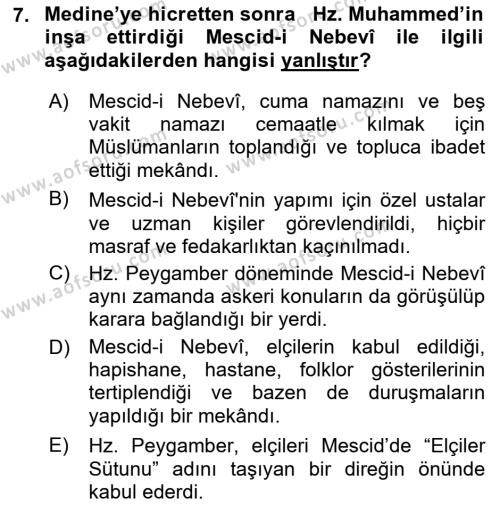 İlk Dönem İslam Tarihi Dersi 2022 - 2023 Yılı Yaz Okulu Sınavı 7. Soru