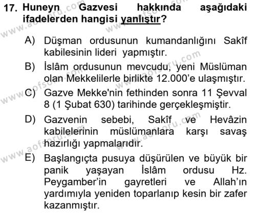 İlk Dönem İslam Tarihi Dersi 2023 - 2024 Yılı (Vize) Ara Sınavı 17. Soru