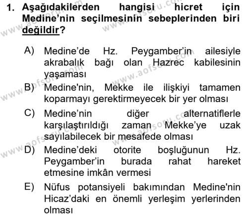 İlk Dönem İslam Tarihi Dersi 2023 - 2024 Yılı (Final) Dönem Sonu Sınavı 1. Soru