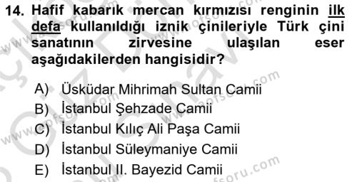 İslam Sanatları Tarihi Dersi 2022 - 2023 Yılı (Final) Dönem Sonu Sınavı 14. Soru