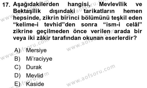 İslam Sanatları Tarihi Dersi 2022 - 2023 Yılı (Final) Dönem Sonu Sınavı 17. Soru