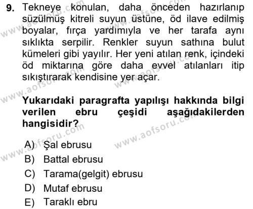 İslam Sanatları Tarihi Dersi 2023 - 2024 Yılı (Final) Dönem Sonu Sınavı 9. Soru