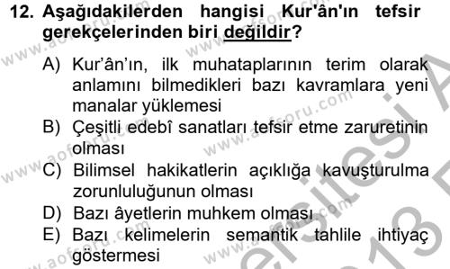 Tefsir Tarihi ve Usulü Dersi 2012 - 2013 Yılı (Vize) Ara Sınavı 12. Soru