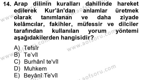 Tefsir Tarihi ve Usulü Dersi 2012 - 2013 Yılı (Vize) Ara Sınavı 14. Soru