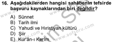 Tefsir Tarihi ve Usulü Dersi 2012 - 2013 Yılı (Vize) Ara Sınavı 16. Soru