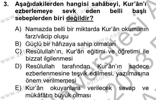 Tefsir Tarihi ve Usulü Dersi 2012 - 2013 Yılı (Vize) Ara Sınavı 3. Soru