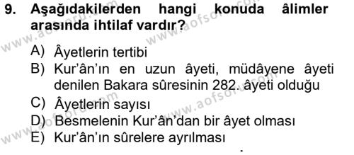 Tefsir Tarihi ve Usulü Dersi 2012 - 2013 Yılı (Vize) Ara Sınavı 9. Soru