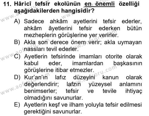 Tefsir Tarihi ve Usulü Dersi 2012 - 2013 Yılı (Final) Dönem Sonu Sınavı 11. Soru