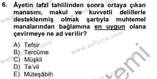 Tefsir Tarihi ve Usulü Dersi 2012 - 2013 Yılı (Final) Dönem Sonu Sınavı 6. Soru