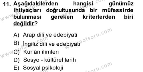 Tefsir Tarihi ve Usulü Dersi 2013 - 2014 Yılı (Vize) Ara Sınavı 11. Soru