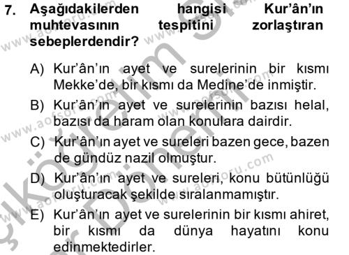 Tefsir Tarihi ve Usulü Dersi 2013 - 2014 Yılı (Vize) Ara Sınavı 7. Soru