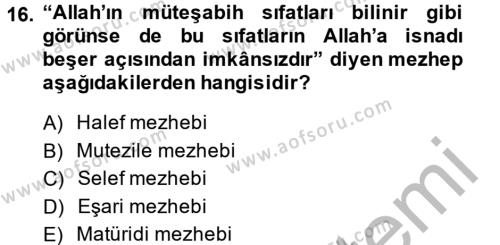 Tefsir Tarihi ve Usulü Dersi 2013 - 2014 Yılı (Final) Dönem Sonu Sınavı 16. Soru