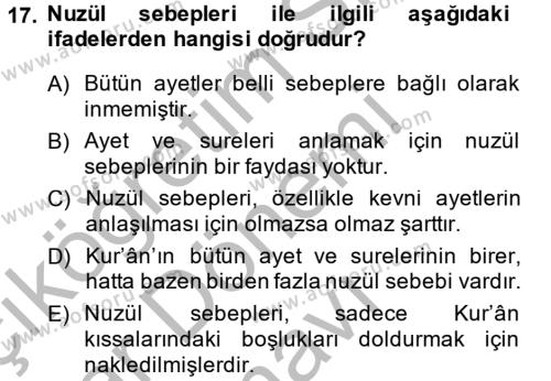 Tefsir Tarihi ve Usulü Dersi 2013 - 2014 Yılı (Final) Dönem Sonu Sınavı 17. Soru