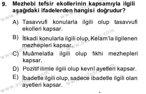 Tefsir Tarihi ve Usulü Dersi 2013 - 2014 Yılı (Final) Dönem Sonu Sınavı 9. Soru