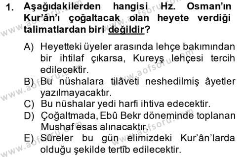 Tefsir Tarihi ve Usulü Dersi 2014 - 2015 Yılı (Vize) Ara Sınavı 1. Soru
