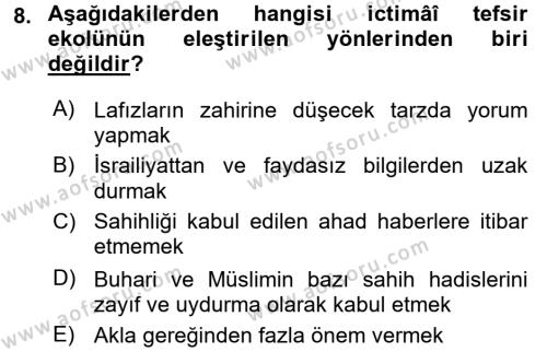 Tefsir Tarihi ve Usulü Dersi 2015 - 2016 Yılı (Final) Dönem Sonu Sınavı 8. Soru