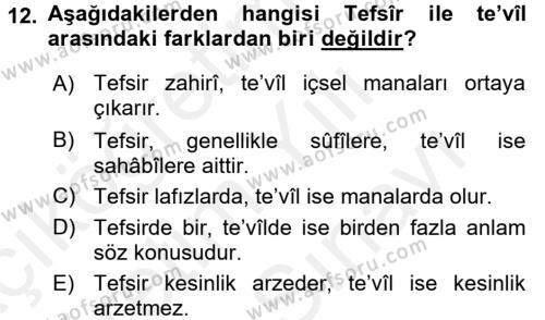 Tefsir Tarihi ve Usulü Dersi 2017 - 2018 Yılı (Vize) Ara Sınavı 12. Soru