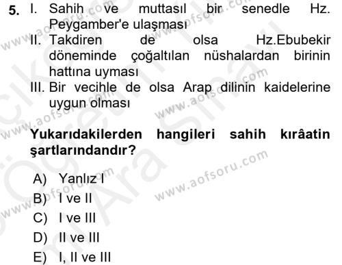 Tefsir Tarihi ve Usulü Dersi 2017 - 2018 Yılı (Vize) Ara Sınavı 5. Soru