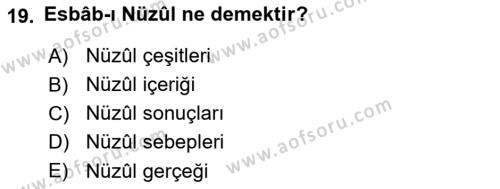 Tefsir Tarihi ve Usulü Dersi 2020 - 2021 Yılı Yaz Okulu Sınavı 19. Soru