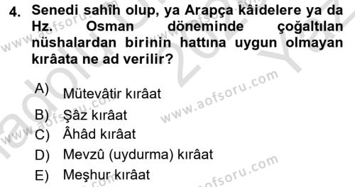 Tefsir Tarihi ve Usulü Dersi 2020 - 2021 Yılı Yaz Okulu Sınavı 4. Soru