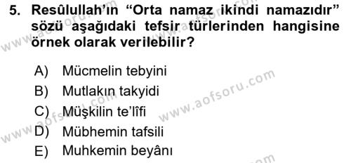 Tefsir Tarihi ve Usulü Dersi 2020 - 2021 Yılı Yaz Okulu Sınavı 5. Soru