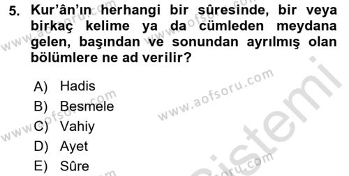 Tefsir Tarihi ve Usulü Dersi 2021 - 2022 Yılı (Vize) Ara Sınavı 5. Soru