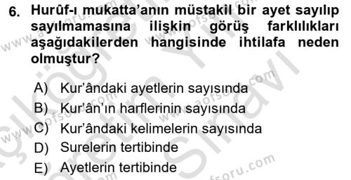 Tefsir Tarihi ve Usulü Dersi 2021 - 2022 Yılı (Vize) Ara Sınavı 6. Soru