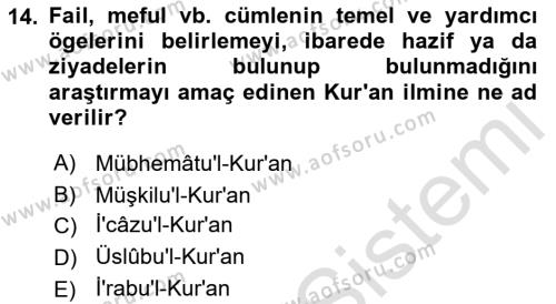 Tefsir Tarihi ve Usulü Dersi 2021 - 2022 Yılı (Final) Dönem Sonu Sınavı 14. Soru