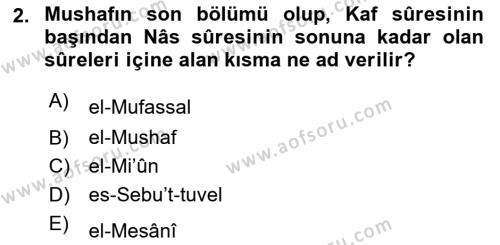 Tefsir Tarihi ve Usulü Dersi 2021 - 2022 Yılı (Final) Dönem Sonu Sınavı 2. Soru