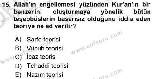 Tefsir Tarihi ve Usulü Dersi 2021 - 2022 Yılı Yaz Okulu Sınavı 15. Soru