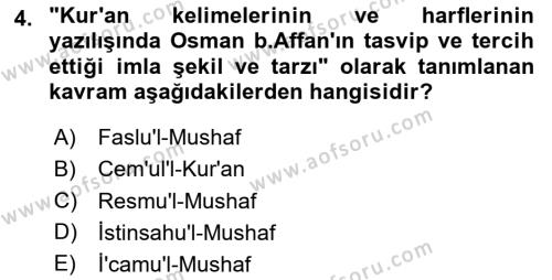 Tefsir Tarihi ve Usulü Dersi 2023 - 2024 Yılı (Vize) Ara Sınavı 4. Soru