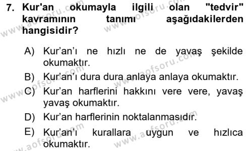 Tefsir Tarihi ve Usulü Dersi 2023 - 2024 Yılı (Vize) Ara Sınavı 7. Soru