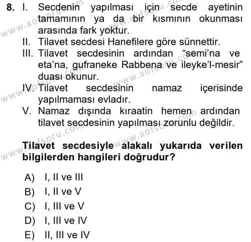 Tefsir Tarihi ve Usulü Dersi 2023 - 2024 Yılı (Vize) Ara Sınavı 8. Soru