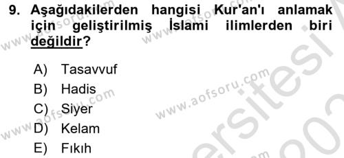 Tefsir Tarihi ve Usulü Dersi 2023 - 2024 Yılı (Vize) Ara Sınavı 9. Soru