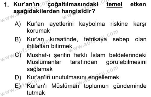 Tefsir Tarihi ve Usulü Dersi 2023 - 2024 Yılı (Final) Dönem Sonu Sınavı 1. Soru