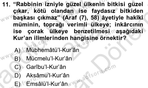 Tefsir Tarihi ve Usulü Dersi 2023 - 2024 Yılı (Final) Dönem Sonu Sınavı 11. Soru