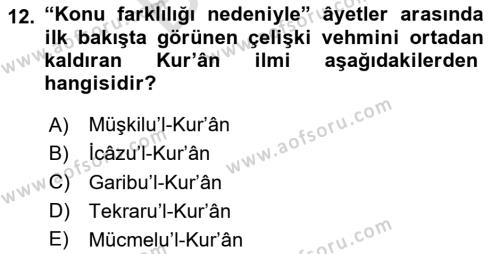 Tefsir Tarihi ve Usulü Dersi 2023 - 2024 Yılı (Final) Dönem Sonu Sınavı 12. Soru