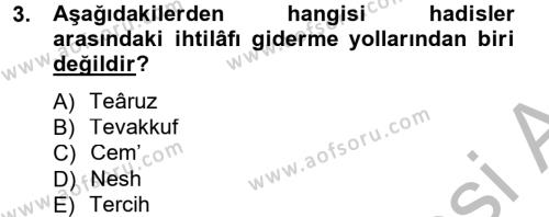 Hadis Tarihi ve Usulü Dersi 2012 - 2013 Yılı (Vize) Ara Sınavı 3. Soru