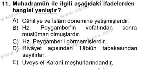 Hadis Tarihi ve Usulü Dersi 2012 - 2013 Yılı (Final) Dönem Sonu Sınavı 11. Soru
