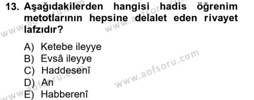 Hadis Tarihi ve Usulü Dersi 2012 - 2013 Yılı (Final) Dönem Sonu Sınavı 13. Soru