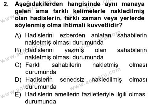 Hadis Tarihi ve Usulü Dersi 2012 - 2013 Yılı (Final) Dönem Sonu Sınavı 2. Soru