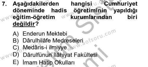 Hadis Tarihi ve Usulü Dersi 2012 - 2013 Yılı (Final) Dönem Sonu Sınavı 7. Soru