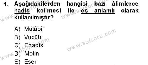 Hadis Tarihi ve Usulü Dersi 2013 - 2014 Yılı (Vize) Ara Sınavı 1. Soru