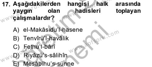 Hadis Tarihi ve Usulü Dersi 2013 - 2014 Yılı (Vize) Ara Sınavı 17. Soru