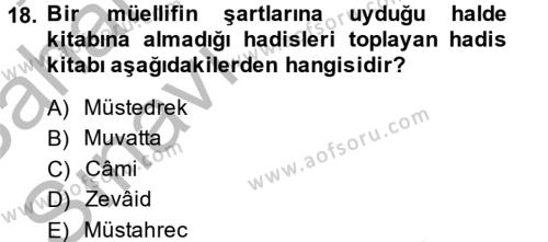 Hadis Tarihi ve Usulü Dersi 2013 - 2014 Yılı (Vize) Ara Sınavı 18. Soru