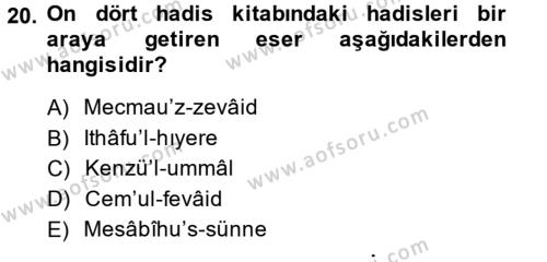 Hadis Tarihi ve Usulü Dersi 2013 - 2014 Yılı (Vize) Ara Sınavı 20. Soru