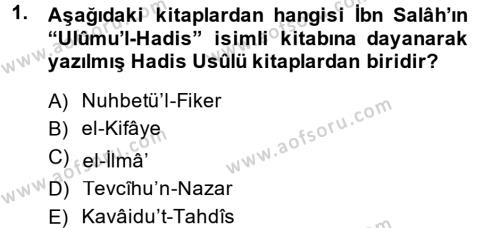 Hadis Tarihi ve Usulü Dersi 2013 - 2014 Yılı (Final) Dönem Sonu Sınavı 1. Soru